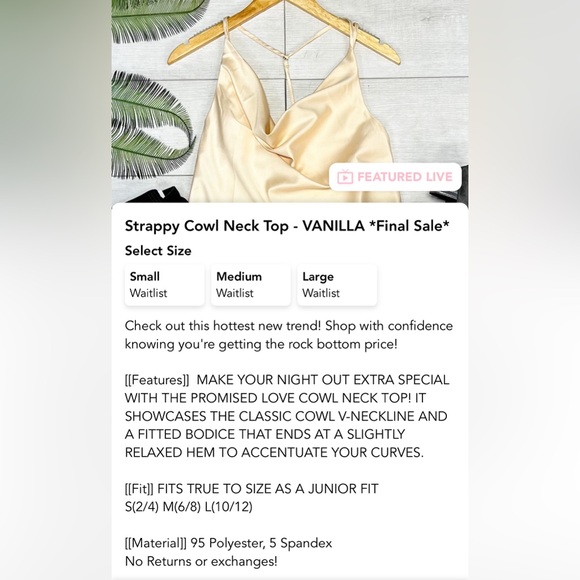 CHAMPAGNE COWL NECK TANK 🍾 - Picture 8 of 8